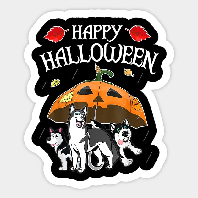 Huskys In Scary Umbrella Rain Night Happy Halloween Sticker by JaydeMargulies